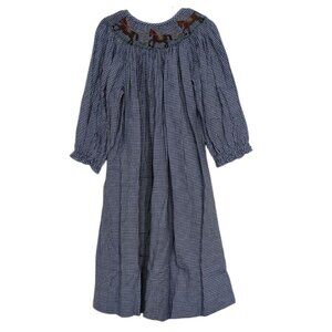Silly Goose Hand Smocked Horse Dress Girls Size 5 Blue Gingham Check Equestrian